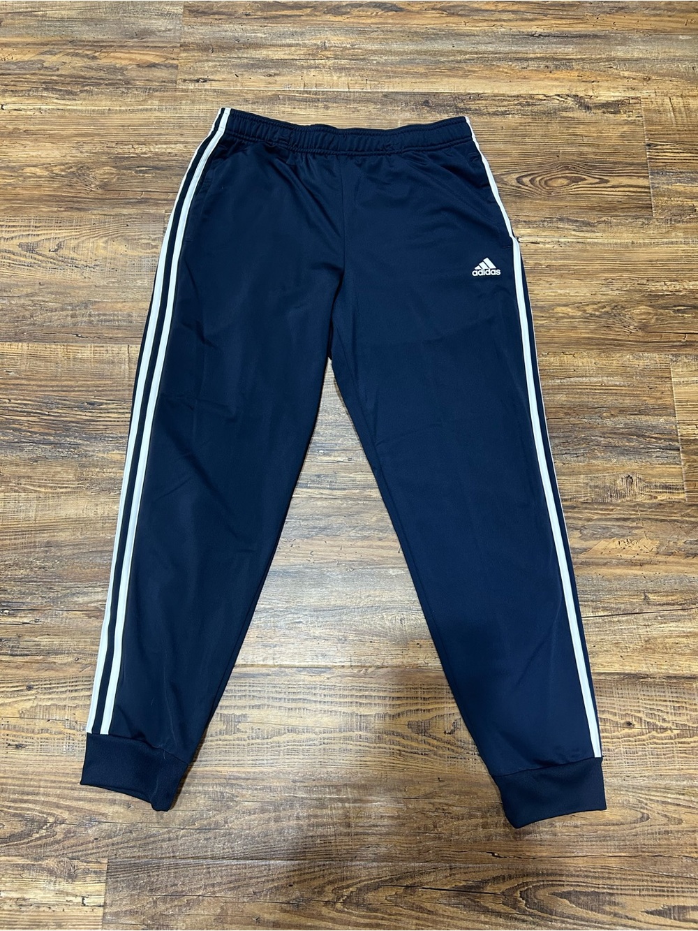NEW Adidas Mens LargeTrack Pants Jogger Sweatpants Blue 3 Stripes Elastic Waist